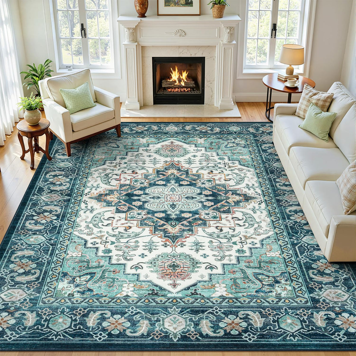 Lofus 5x7 Area Rugs for Living Room Bedroom, Soft Boho Carpet Floral Brown