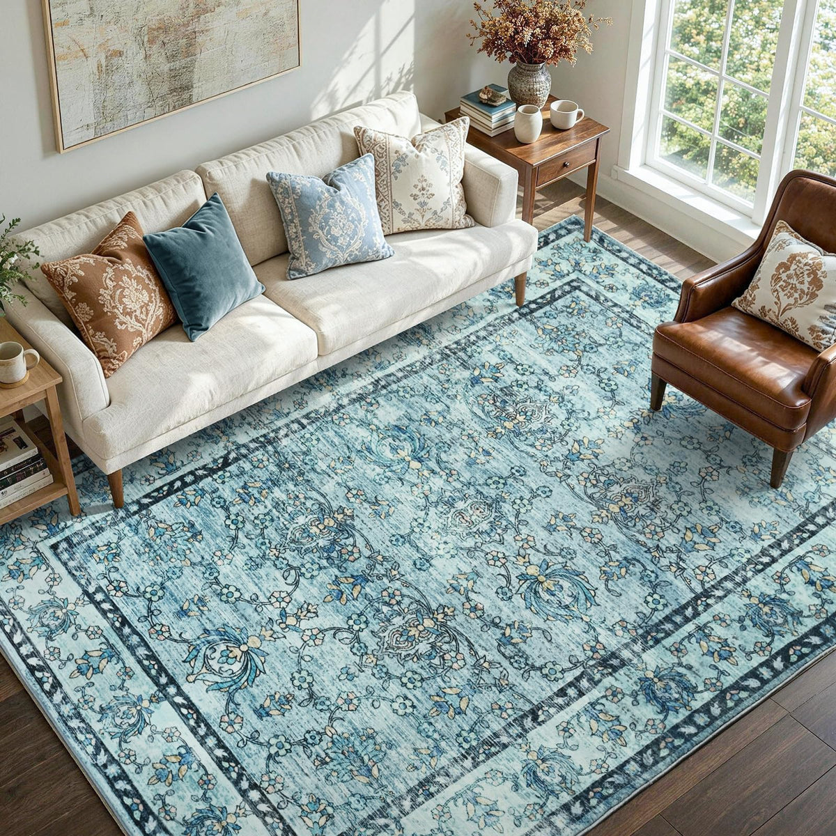 6x9 Ft Large Area Rugs for Living Room, Soft Non-Slip Washable Rugs Modern Abstract Pattern Carpet for Bedroom Indoor Floor Nursery Home Decor (Blue)