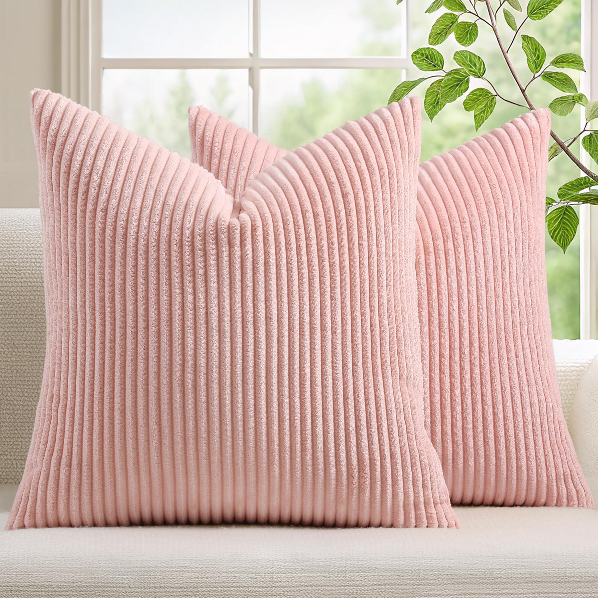 Mecatny Corduroy Fall Throw Pillow Covers 18x18 Set of 2 Olive Green