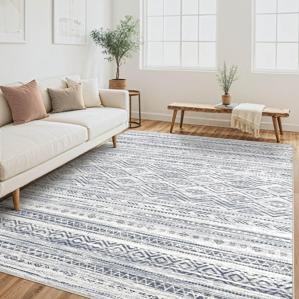 Tortania Area Rug Living Room Rugs - 5x7 Washable Large Soft Neutral Boho Moroccan Bohemian Farmhouse Rug Indoor Floor Carpet for Bedroom Under Dining Table Home Office Decor - Cream Brown