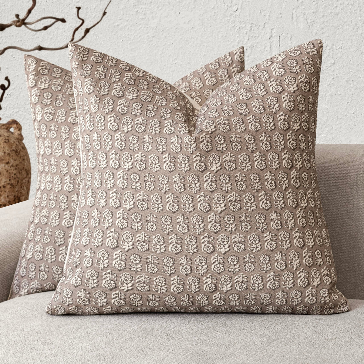 Foindtower Decorative Floral Print Throw Pillow Covers 20×20 Inch,Brown