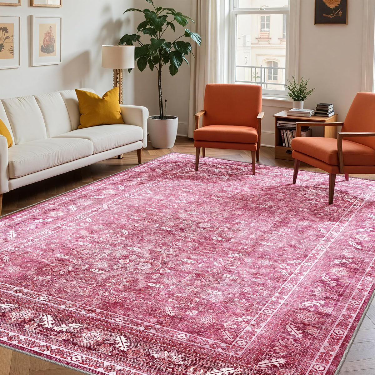 OPPODREAM Vintage Blue Area Rugs 5x7, Washable Rug for Living Room