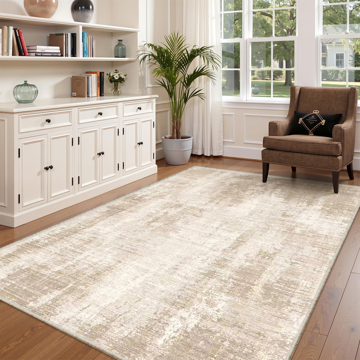 Valenrug Washable Rugs 5x7, Non Slip Large Area Rugs for Living Room, Beige