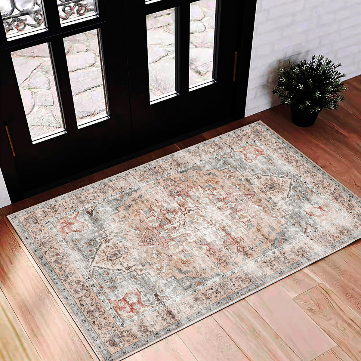 CHAMPLANT 6'x9' Washable Vintage Area Rug Boho Chic Medallion Distressed Design Non-Shedding Easy Care Ideal for High Traffic Areas in Living Room Bedroom Kitchen Office Large Carpet