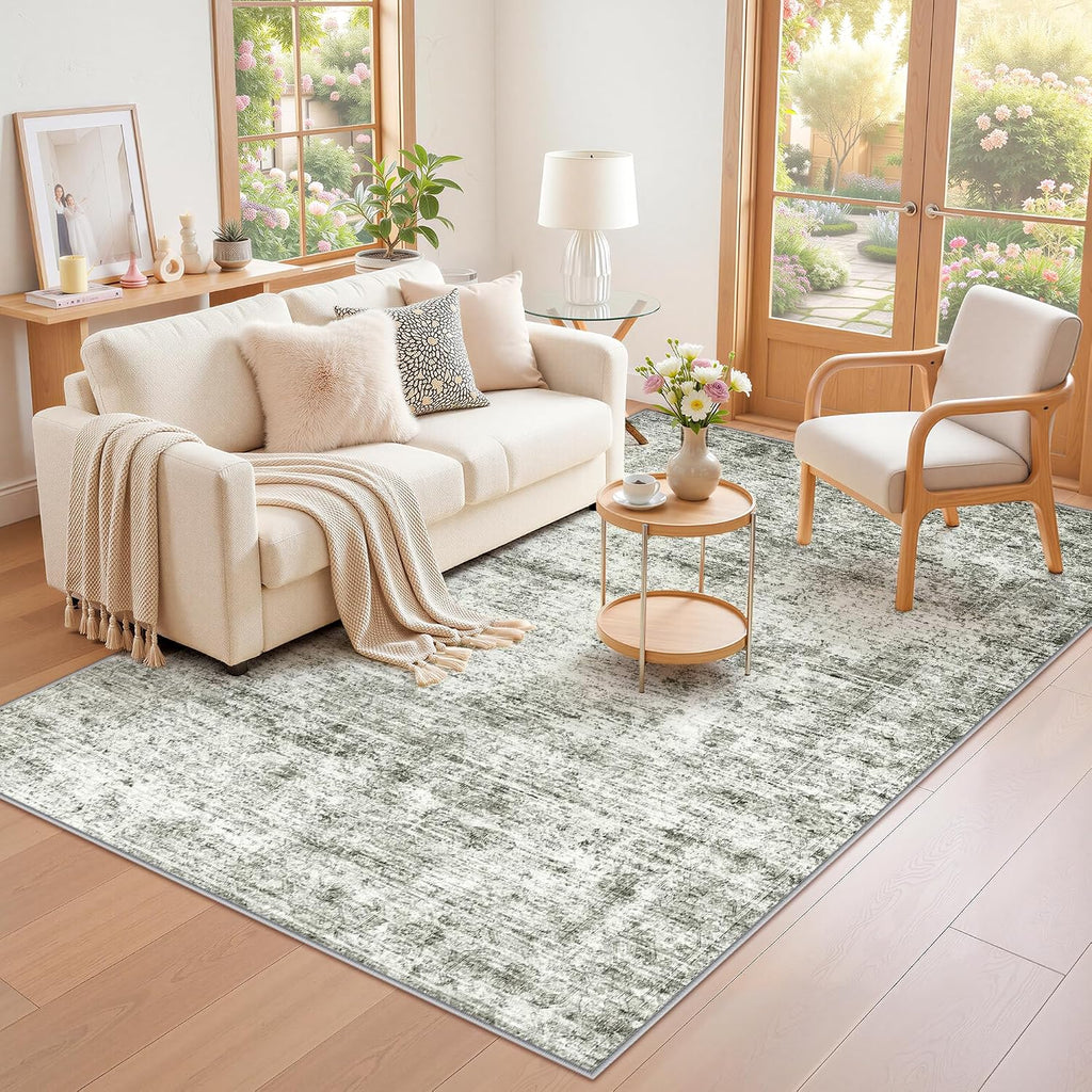LIVELYGLOW 5x7 Washable Vintage Area Rug, Bedroom Dorm Rug