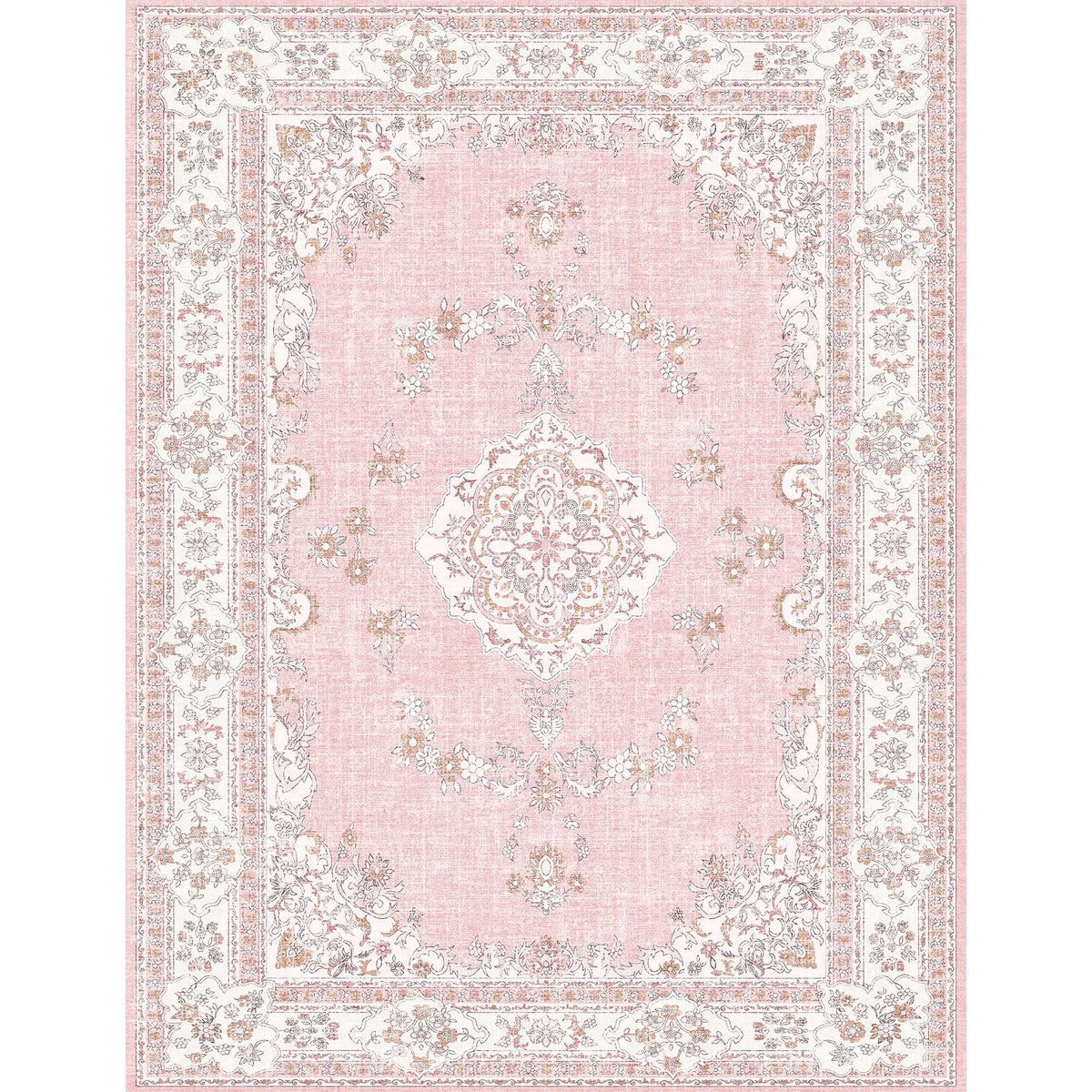 Soft Pink Rug for Girls Room: 5x8 Vintage Washable Carpet Bedroom Nursery