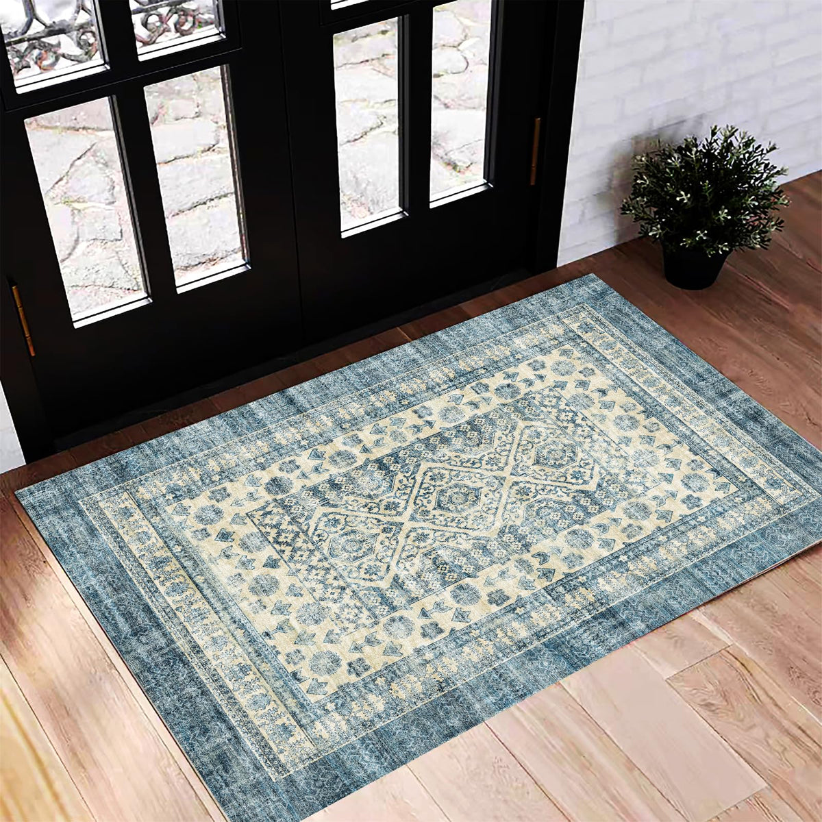 CHAMPLANT 6'x9' Washable Vintage Area Rug Boho Chic Medallion Distressed Design Non-Shedding Easy Care Ideal for High Traffic Areas in Living Room Bedroom Kitchen Office Large Carpet