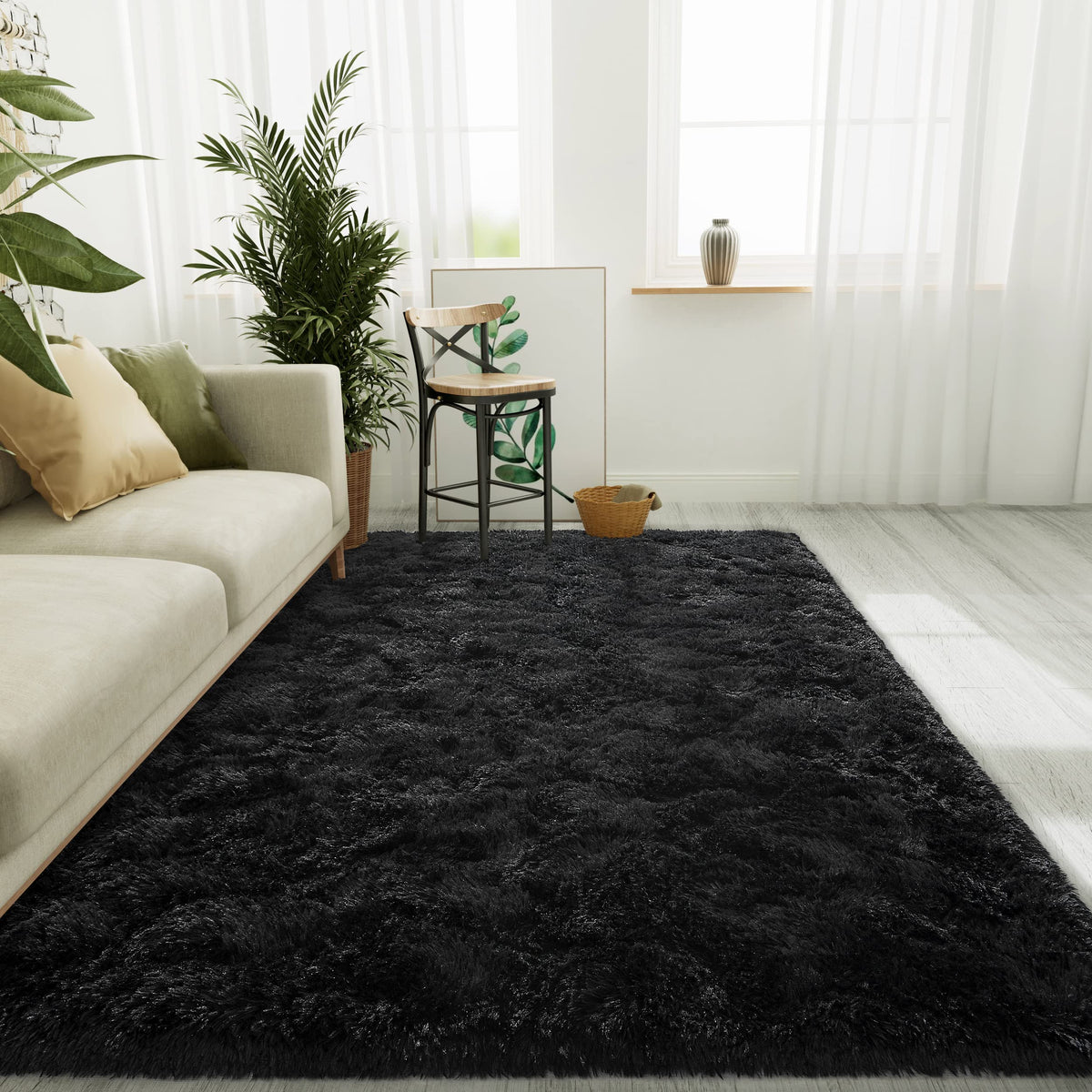 LOCHAS 4x6 Area Rugs Fluffy Living Room Carpets for Kids Bedroom, White