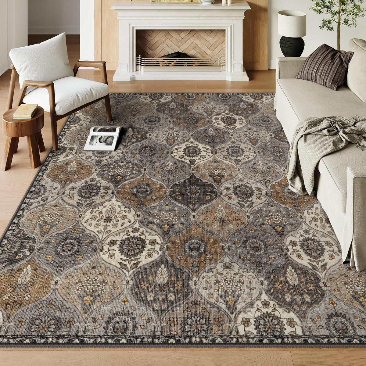 Lahome Moroccan Machine Washable Rugs for Living Room, 4x6 Rug for Bedroom