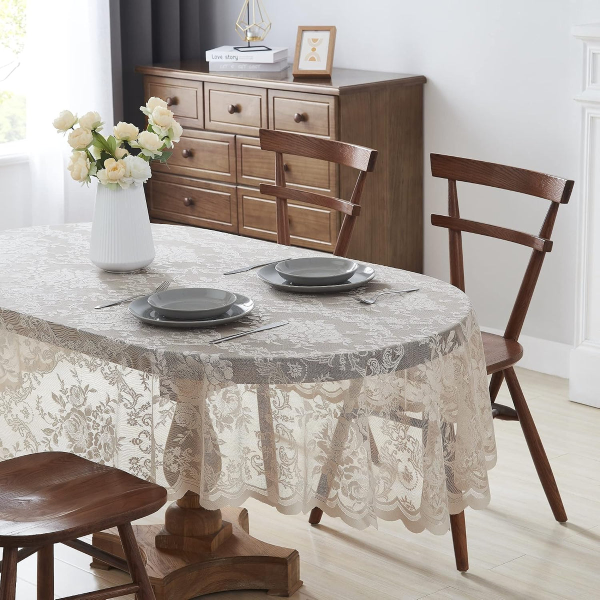 Warm Home Designs 60 x 84 Golden Oval Lace Tablecloth. LTC Linen Oval 84