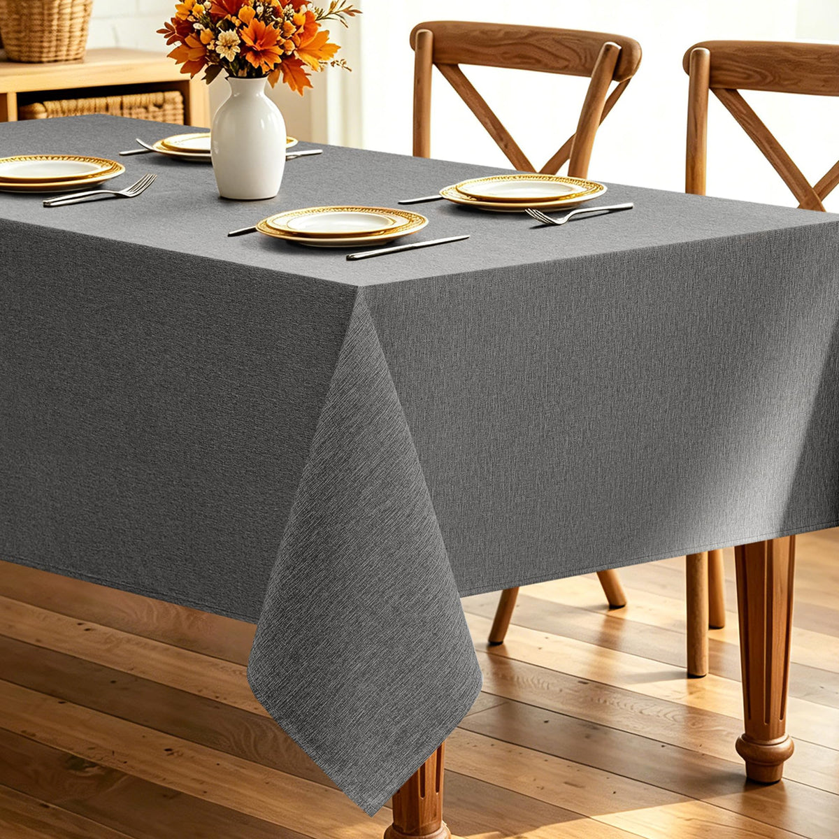Decorelia Faux Linen Round Tablecloths 60 inch, Waterproof Decorative Washable Texture Rustic Circle Table Cloth Cover for Dining Kitchen Party Farmhouse Outdoor(Round (2-4 Seats),Sage Green)