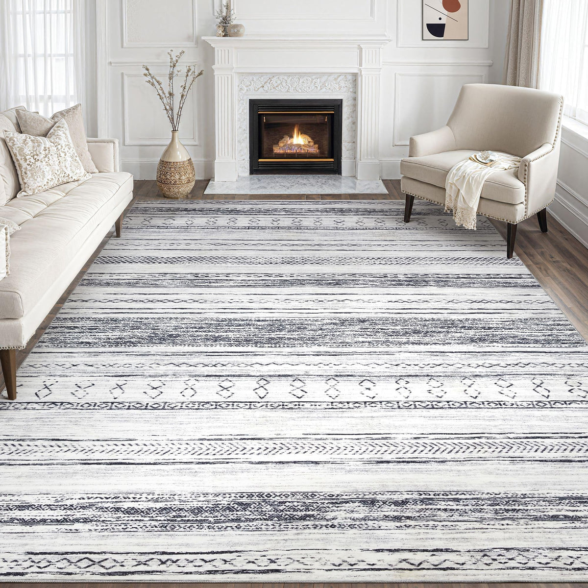 Tortania Area Rug Living Room Rugs - 5x7 Washable Large Soft Neutral Boho Moroccan Bohemian Farmhouse Rug Indoor Floor Carpet for Bedroom Under Dining Table Home Office Decor - Cream Brown