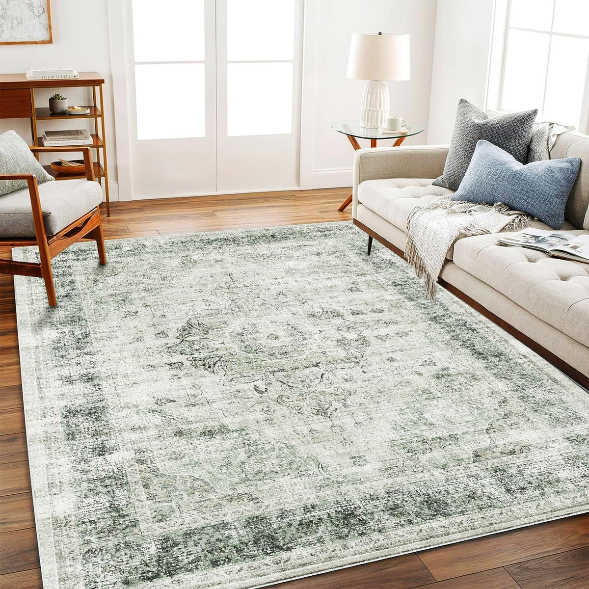 CHAMPLANT 6'x9' Washable Vintage Area Rug Boho Chic Medallion Distressed Design Non-Shedding Easy Care Ideal for High Traffic Areas in Living Room Bedroom Kitchen Office Large Carpet