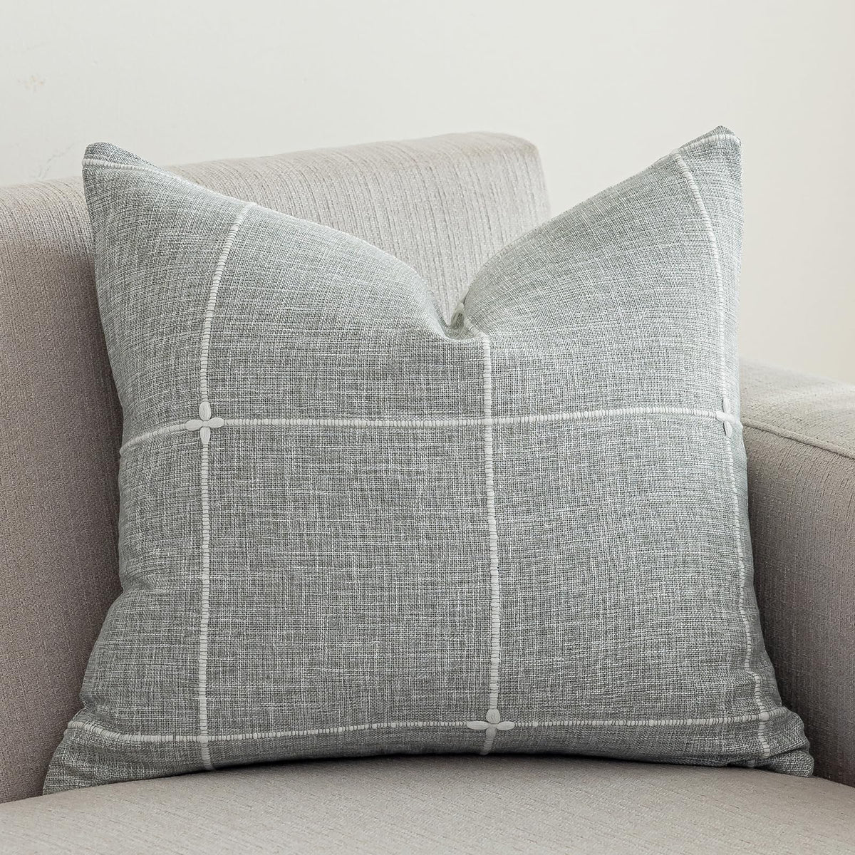 vctops Rustic Lattice Cotton Linen Decorative Throw Pillow Cover Embroidery Square Cushion Cover Pillowcase for Sofa Bedroom Couch (Plaid Coffee,18"x18")