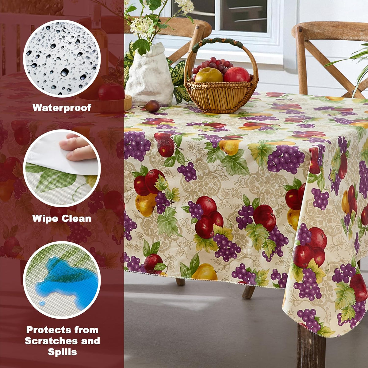 Newbridge Avalon Fresh Ripe Fruit 52”x52” Square Vinyl Tablecloth