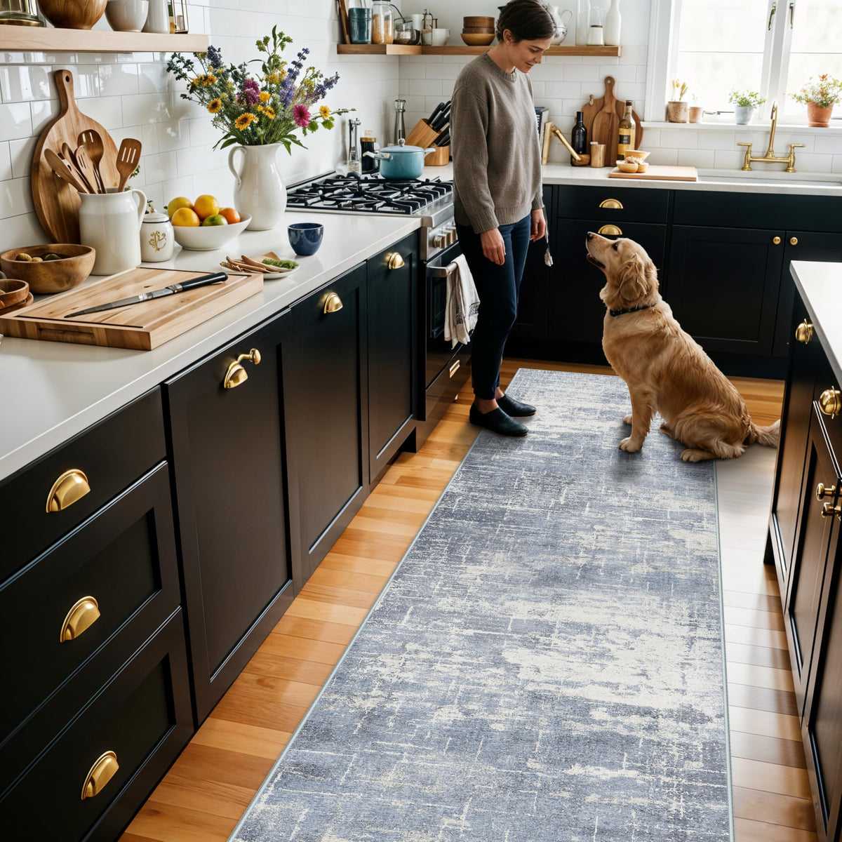 Hallway Washable Runner Rug - 2x10 Kitchen Rugs Entryway Rug Runner Vintage Soft Floor Mat Non Slip Indoor Farmhouse Carpet for Bathroom Living Room Bedroom (2 X 10, Beige)