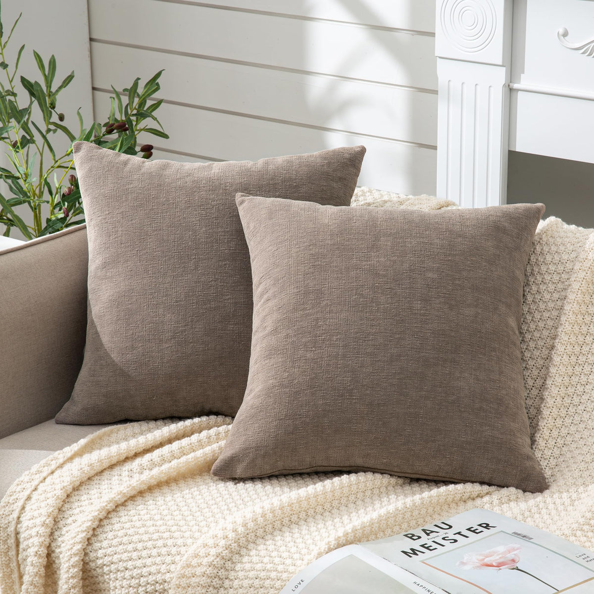 GAWAMAY Decorative Throw Pillow Covers 16x16 Inch Set of 2, Super Soft Chenille Square Pillows Farmhouse Fall Pillowcase for Living Room Bedroom Sofa Couch Cushion Cover Navy Blue 40x40cm