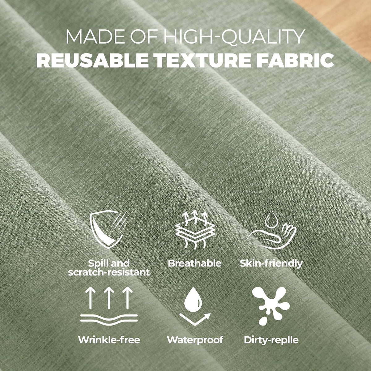 Decorelia Sage Green Linen Textured Tablecloth Rectangular 52 x70 Inch