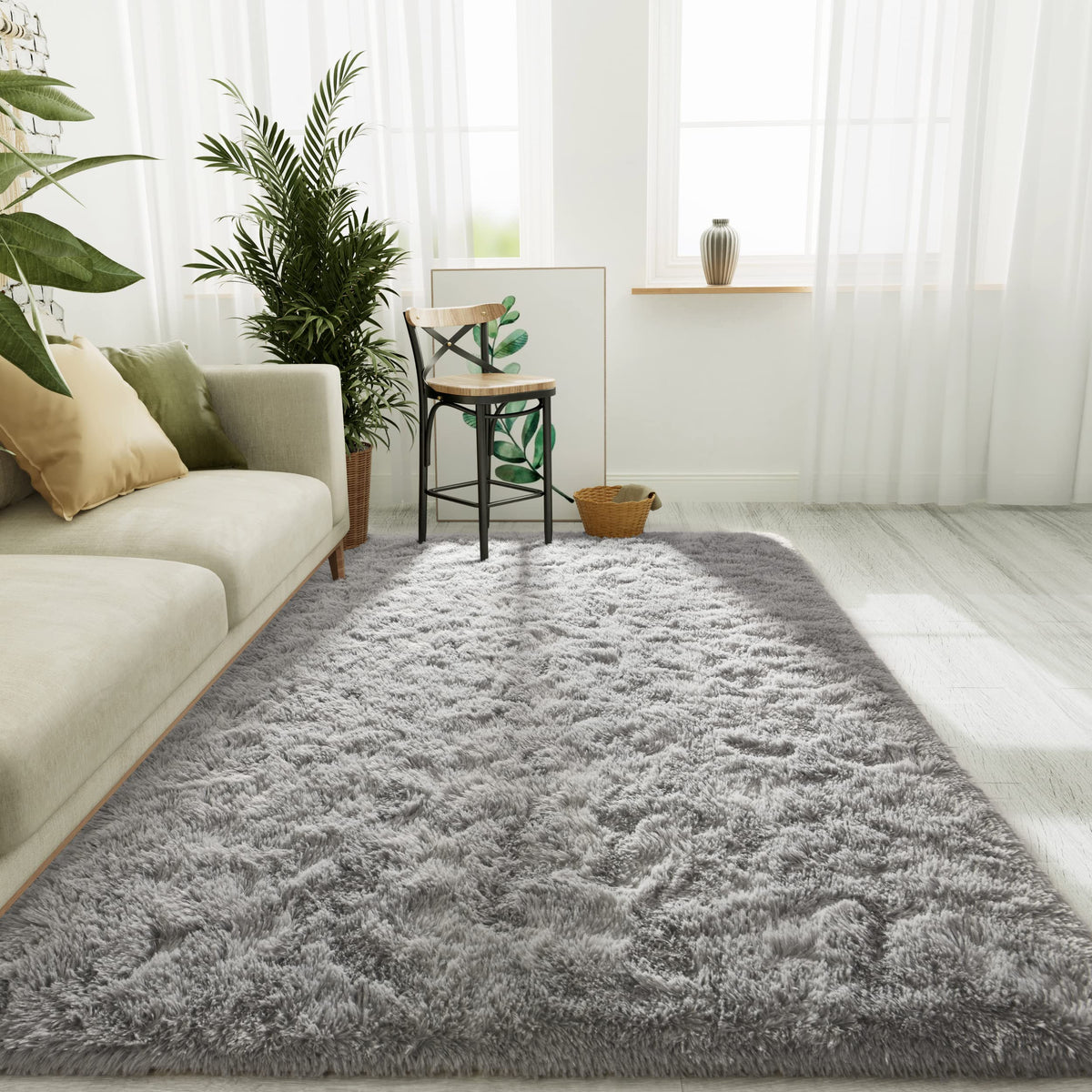 LOCHAS 4x6 Area Rugs Fluffy Living Room Carpets for Kids Bedroom, White