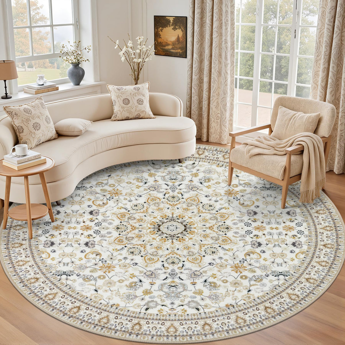 5x7 Area Rugs Living Room: Washable Vintage Rug for Bedroom Beige