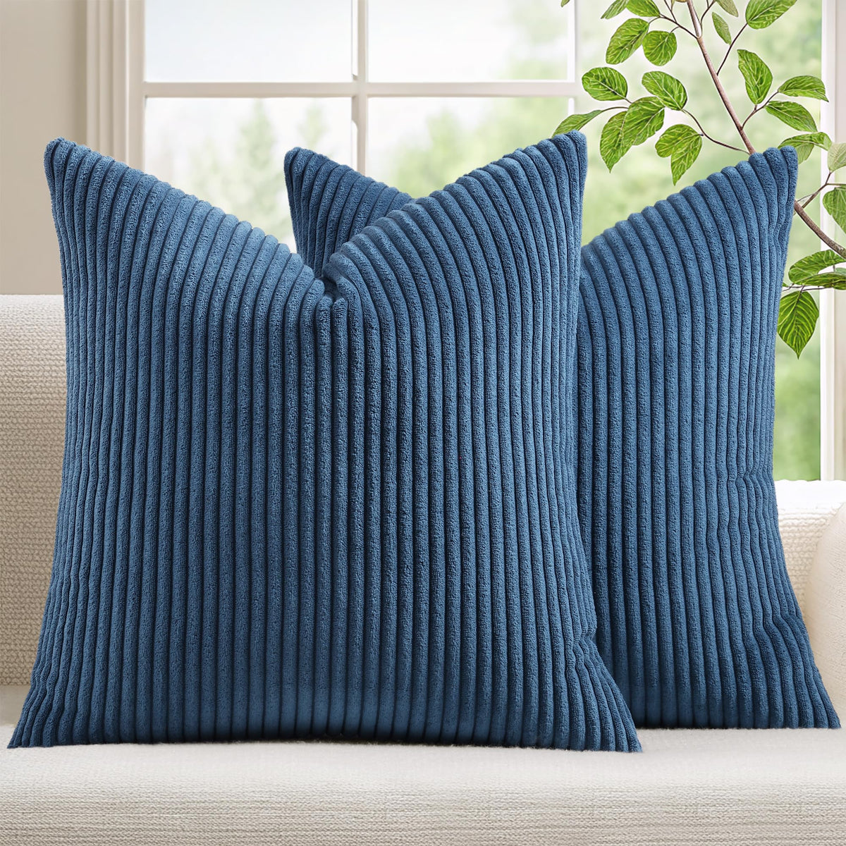 Mecatny Corduroy Fall Throw Pillow Covers 18x18 Set of 2 Olive Green