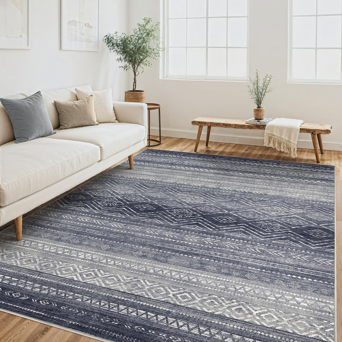 Tortania Area Rug Living Room Rugs - 5x7 Washable Large Soft Neutral Boho Moroccan Bohemian Farmhouse Rug Indoor Floor Carpet for Bedroom Under Dining Table Home Office Decor - Cream Brown