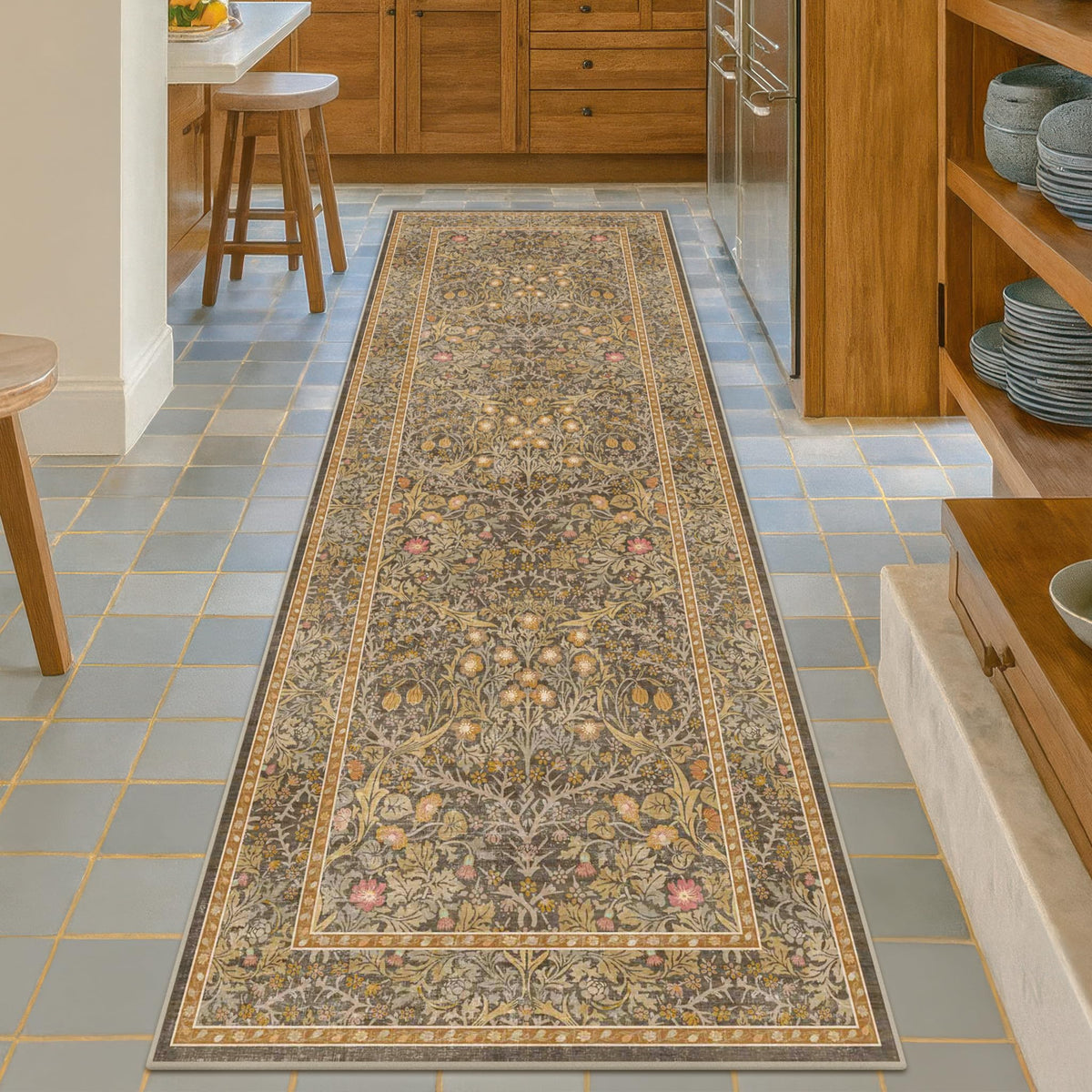 Vintage Floral Dark Green 3x5 Area Rugs for Entryway, Kitchen, Bedroom Beside Rug, Laundry Room, Non-Slip Low Pile Ultra Soft Stain Resistant Small Carpet