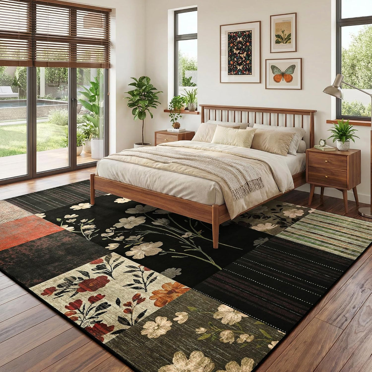 4'x6' Colorful Geometric Patchwork Floral Area Rug