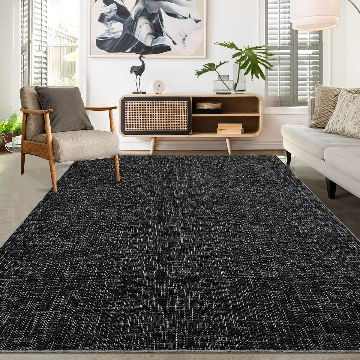 RUGSREAL Bedroom Area Rug 4x6 Modern Abstract Area Rug Stain Resistant Small Living Room Rug Contemporary Dining Room Rug Non-Slip Solid Rug Aesthetic Accent Floor Carpet for Kitchen Office, Dark Grey