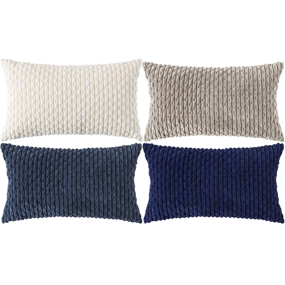 Set of 4 Neutral Decorative Throw Pillow Covers 18x18 Inch Corduroy Pillow Covers for Bed Couch Sofa Living Room Soft Square Cushion Cases