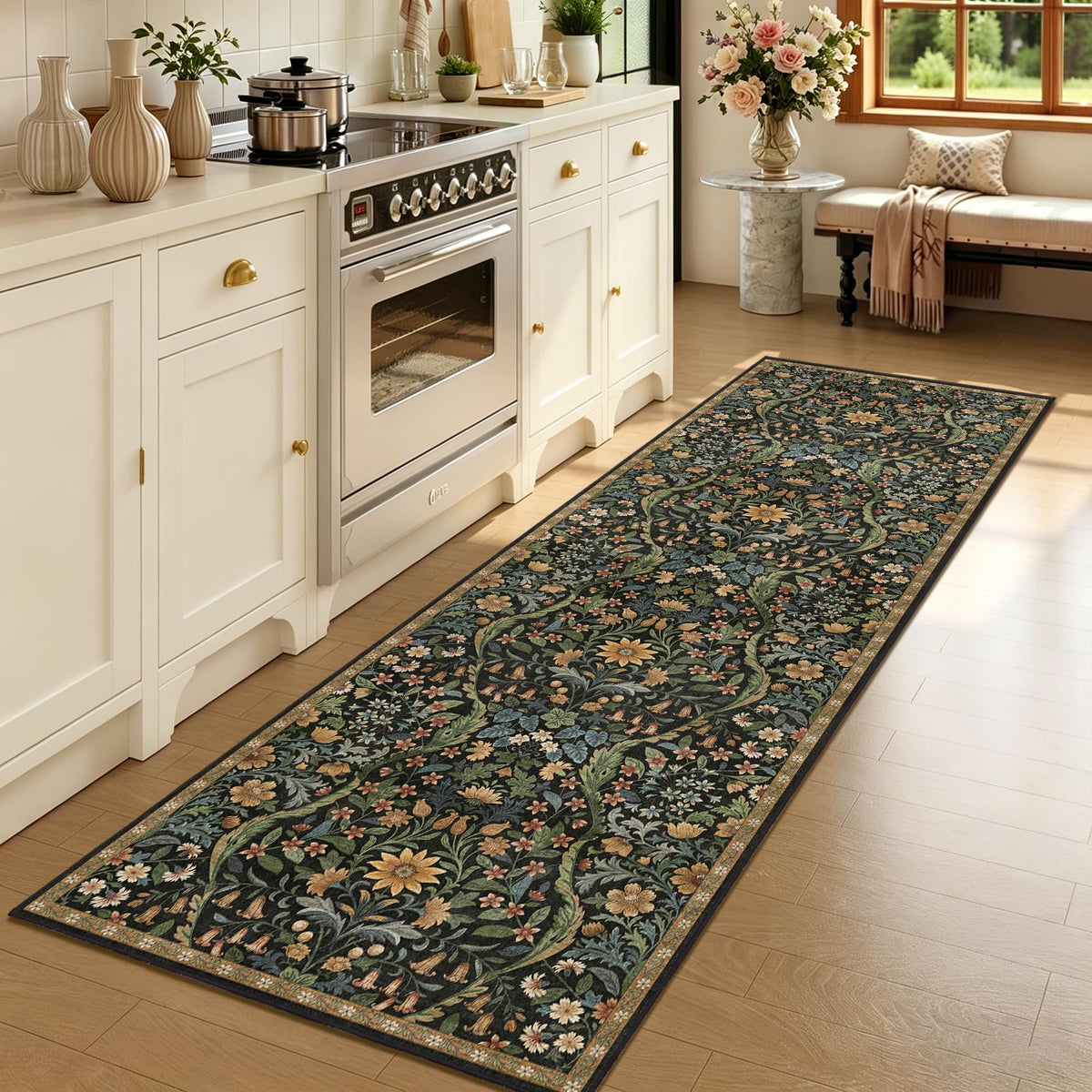 Floral Area Rug 5x7 Botanical Washable Carpet for Living Room