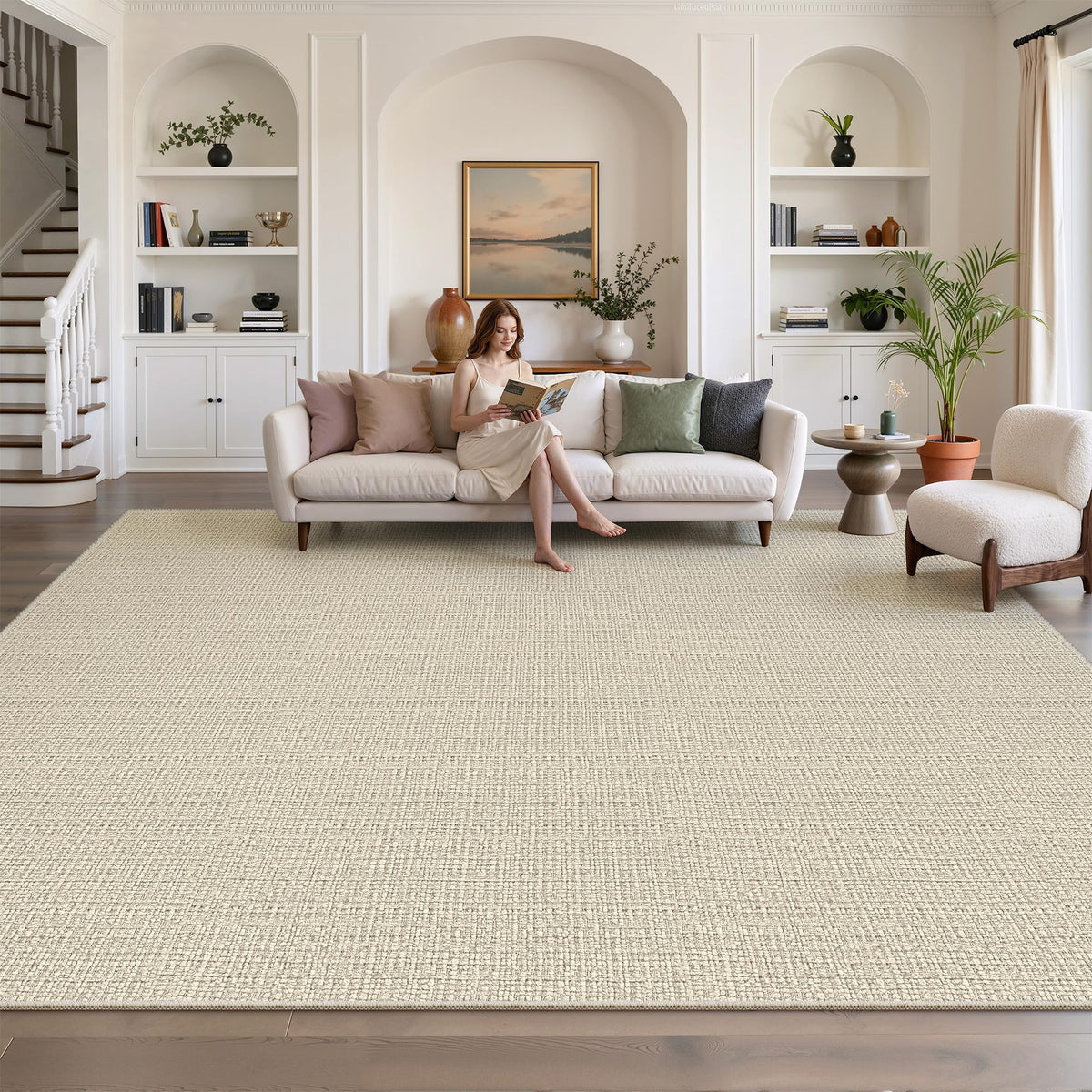 Valenrug Washable Rugs 5x7, Non Slip Large Area Rugs for Living Room, Beige