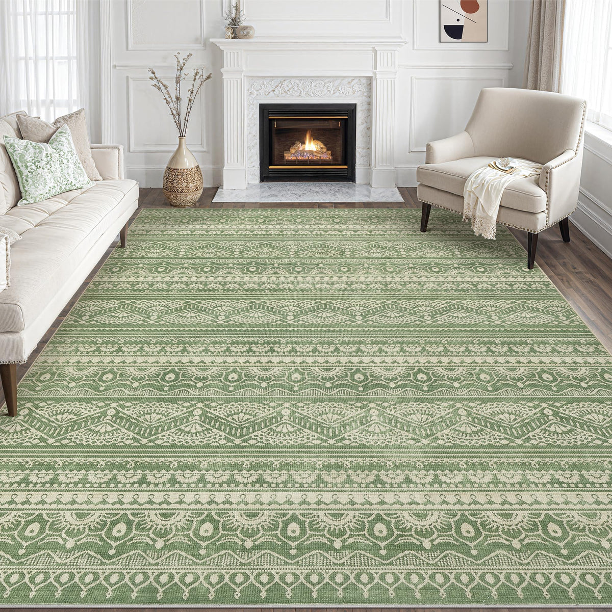 Tortania Area Rug Living Room Rugs - 5x7 Washable Large Soft Neutral Boho Moroccan Bohemian Farmhouse Rug Indoor Floor Carpet for Bedroom Under Dining Table Home Office Decor - Cream Brown
