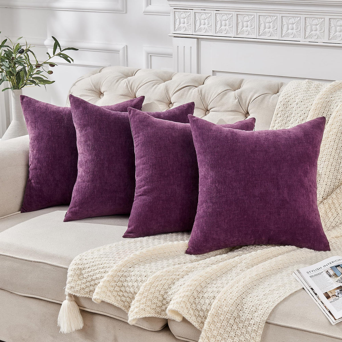 GAWAMAY Decorative Throw Pillow Covers 16x16 Inch Set of 2, Super Soft Chenille Square Pillows Farmhouse Fall Pillowcase for Living Room Bedroom Sofa Couch Cushion Cover Navy Blue 40x40cm