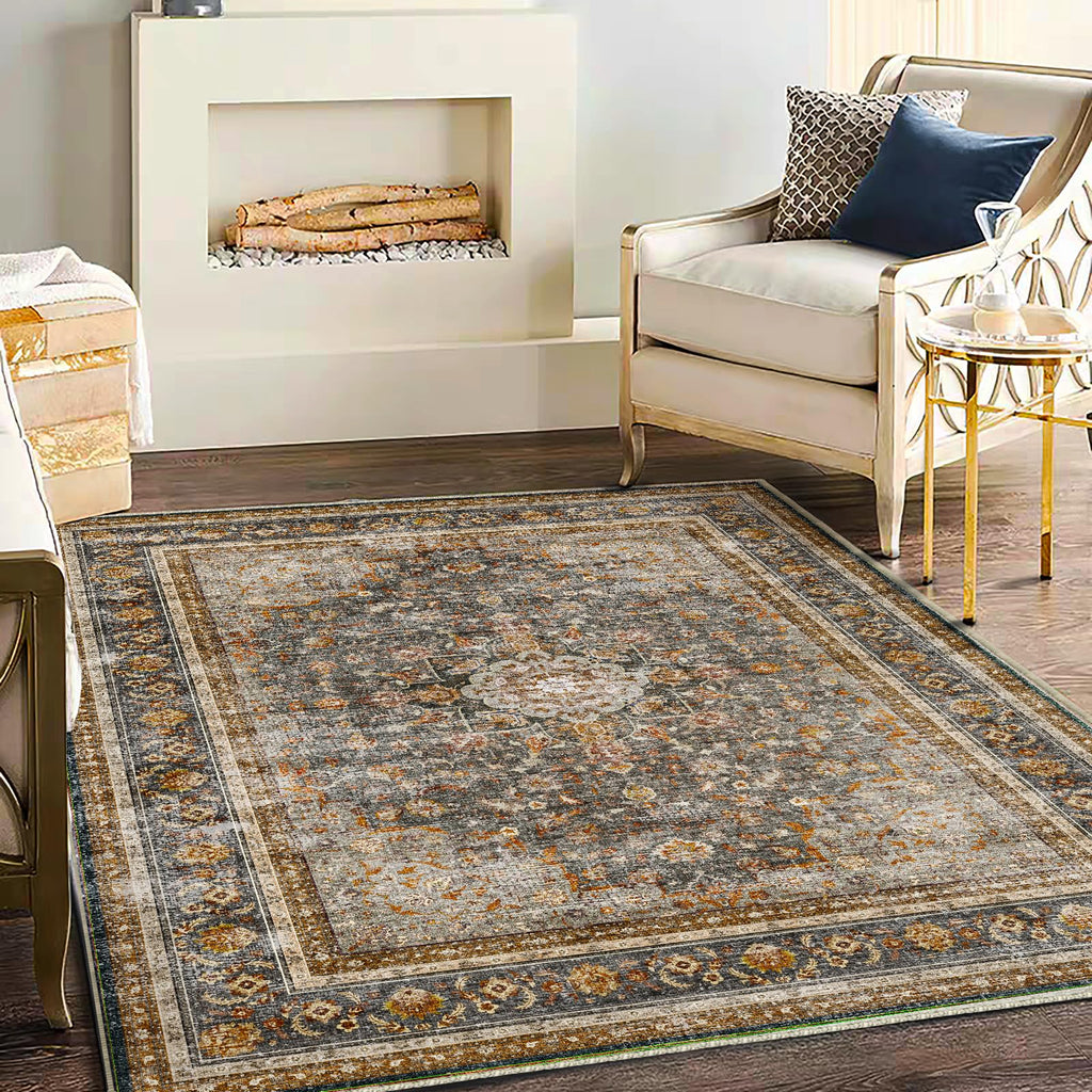 CHAMPLANT 6'x9' Washable Vintage Area Rug Boho Chic Medallion Distressed Design Non-Shedding Easy Care Ideal for High Traffic Areas in Living Room Bedroom Kitchen Office Large Carpet