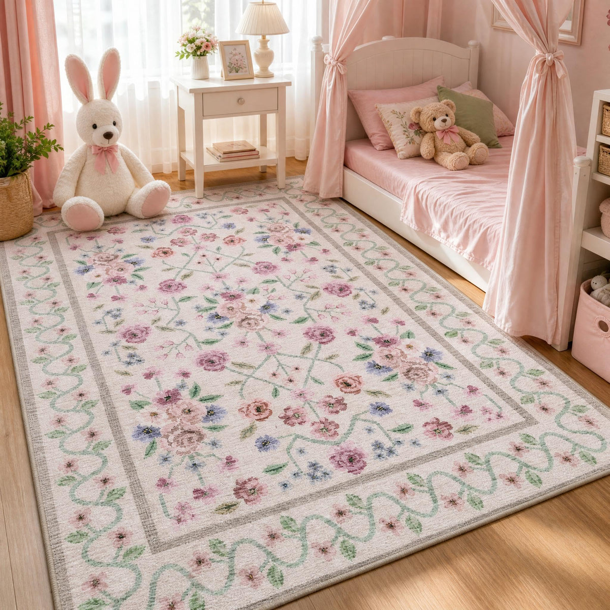Garvee Beige Floral 5x7 Area Rug for Bedroom Living Room