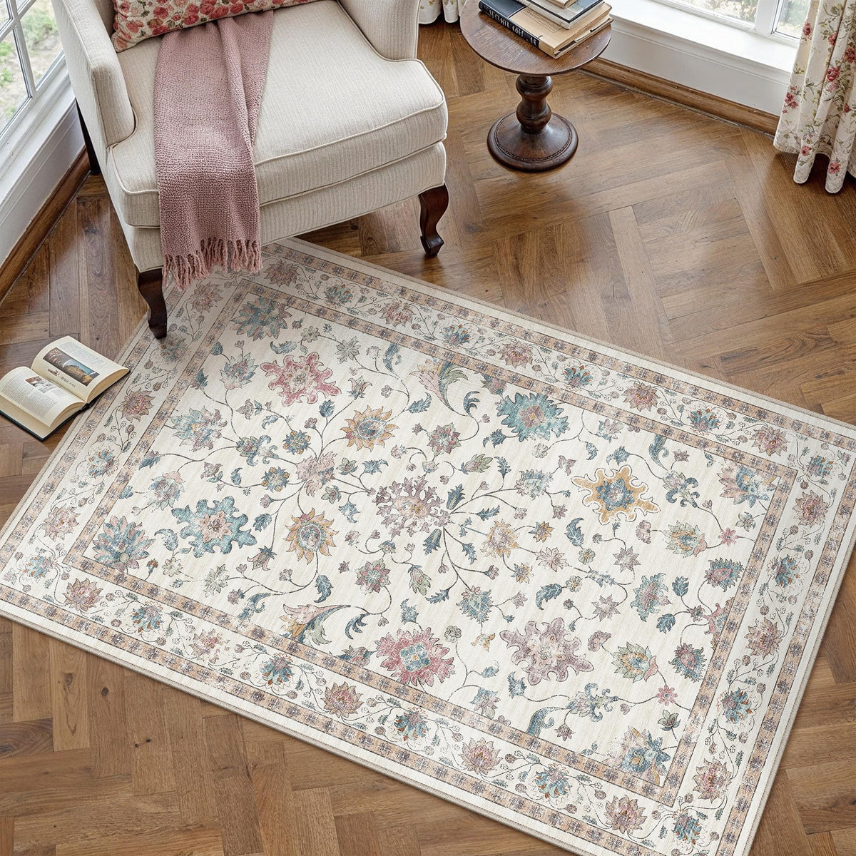 HUGEAR 3x5 Colorful Retro Floral Washable Area Rug for Entryway