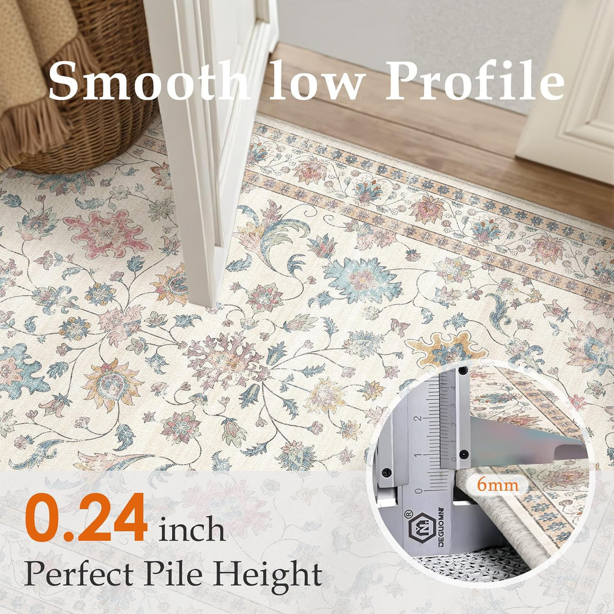 HUGEAR 3x5 Colorful Retro Floral Washable Area Rug for Entryway