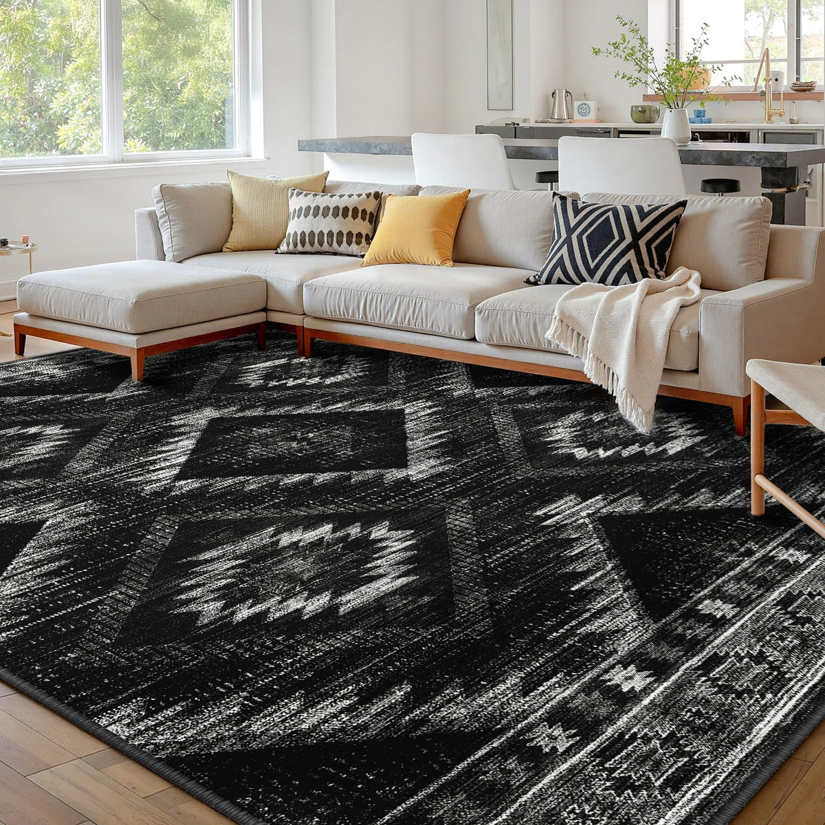 BESTSWEETIE 5'x7' Washable Area Rug for Living Room Bedroom Black