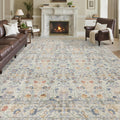 Vintage Botanical Area Rug 8x10: Floral Carpet Non-Slip - Dark Green