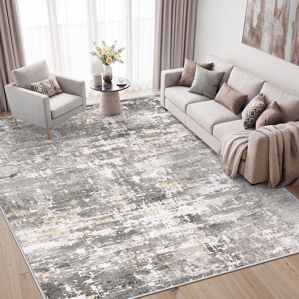 LIVELYGLOW 5x7 Washable Vintage Area Rug, Bedroom Dorm Rug