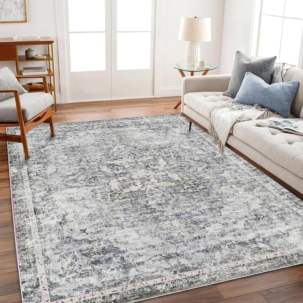 CHAMPLANT 6'x9' Washable Vintage Area Rug Boho Chic Medallion Distressed Design Non-Shedding Easy Care Ideal for High Traffic Areas in Living Room Bedroom Kitchen Office Large Carpet