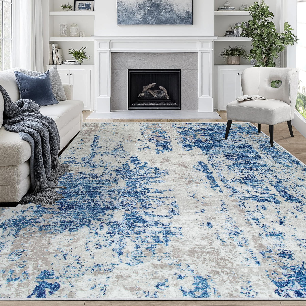 8x10 Area Rugs for Living Room Washable Bedroom Dining Room Blue Grey