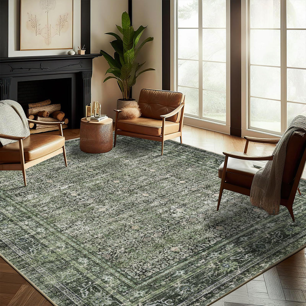 CHAMPLANT 6'x9' Washable Vintage Area Rug Boho Chic Medallion Distressed Design Non-Shedding Easy Care Ideal for High Traffic Areas in Living Room Bedroom Kitchen Office Large Carpet