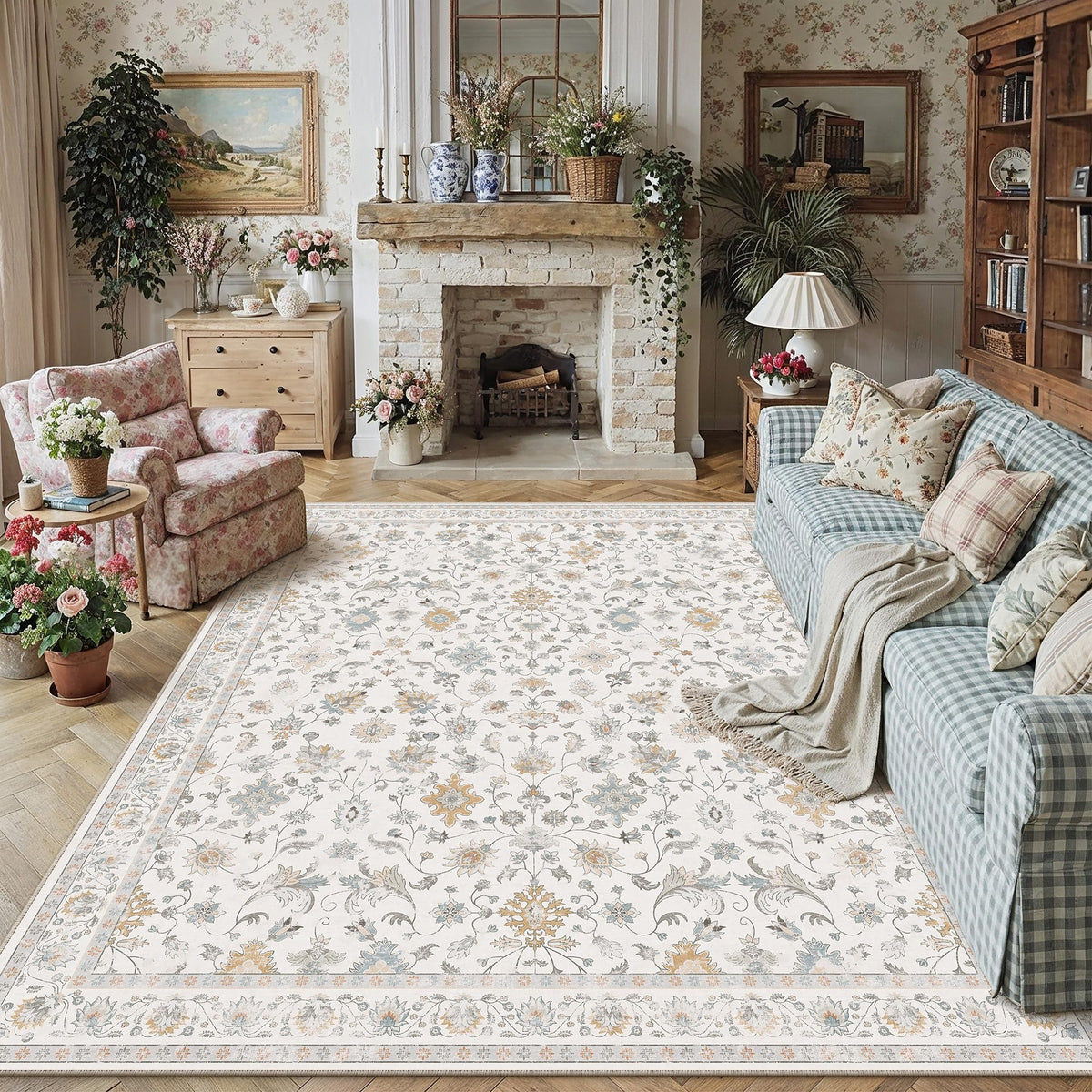 HUGEAR 3x5 Colorful Retro Floral Washable Area Rug for Entryway