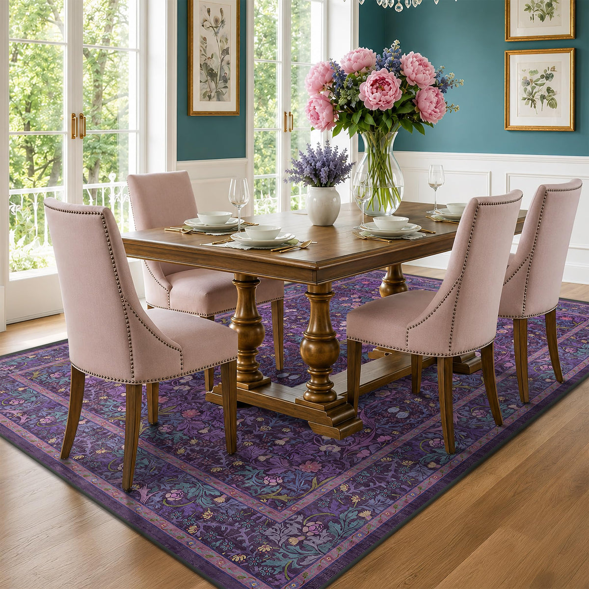 Vintage Floral Dark Green 3x5 Area Rugs for Entryway, Kitchen, Bedroom Beside Rug, Laundry Room, Non-Slip Low Pile Ultra Soft Stain Resistant Small Carpet