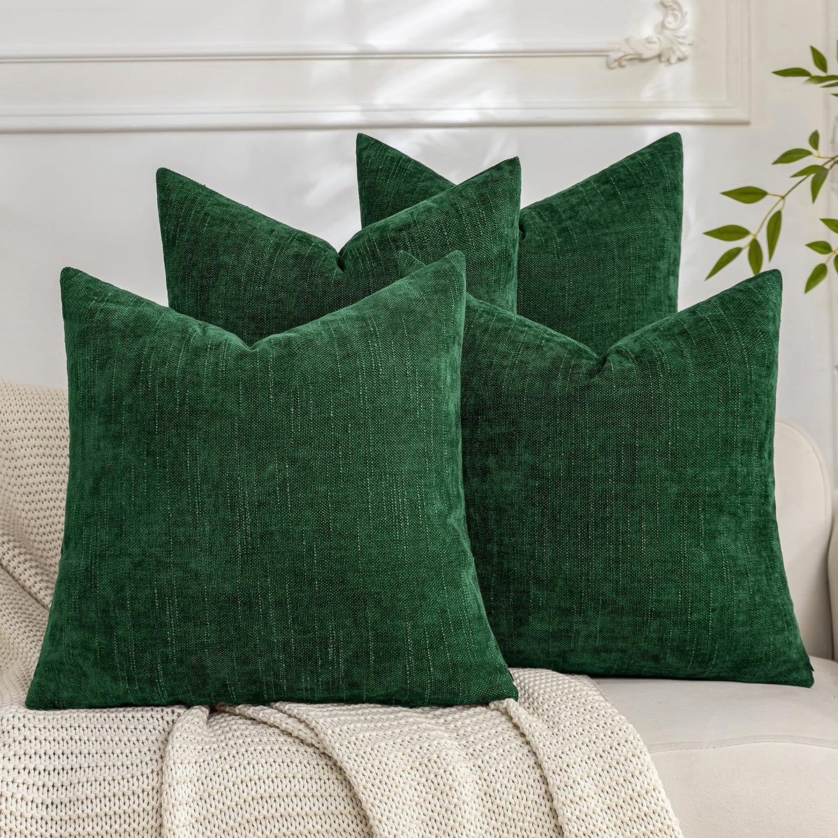 Set of 4 Soft Textured Throw Pillow Covers 18x18 Inch Cozy Decorative Farmhouse Cushion Cover Square Accent Pillow Cases for Bed Couch Sofa Living Room, Beige Taupe Brown