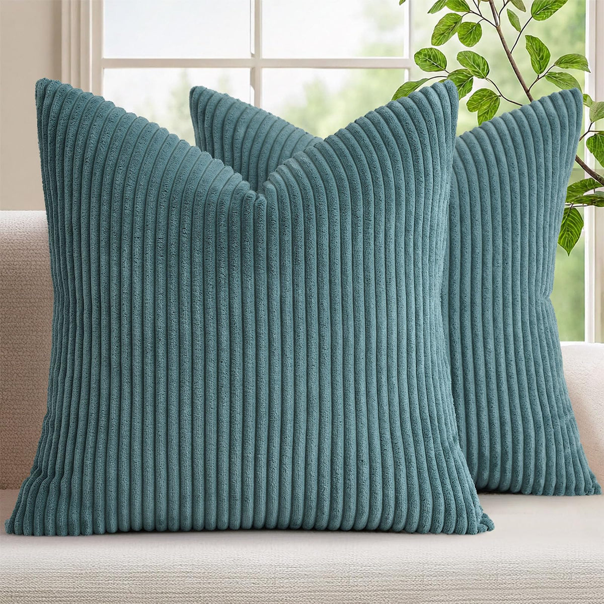 Mecatny Corduroy Fall Throw Pillow Covers 18x18 Set of 2 Olive Green