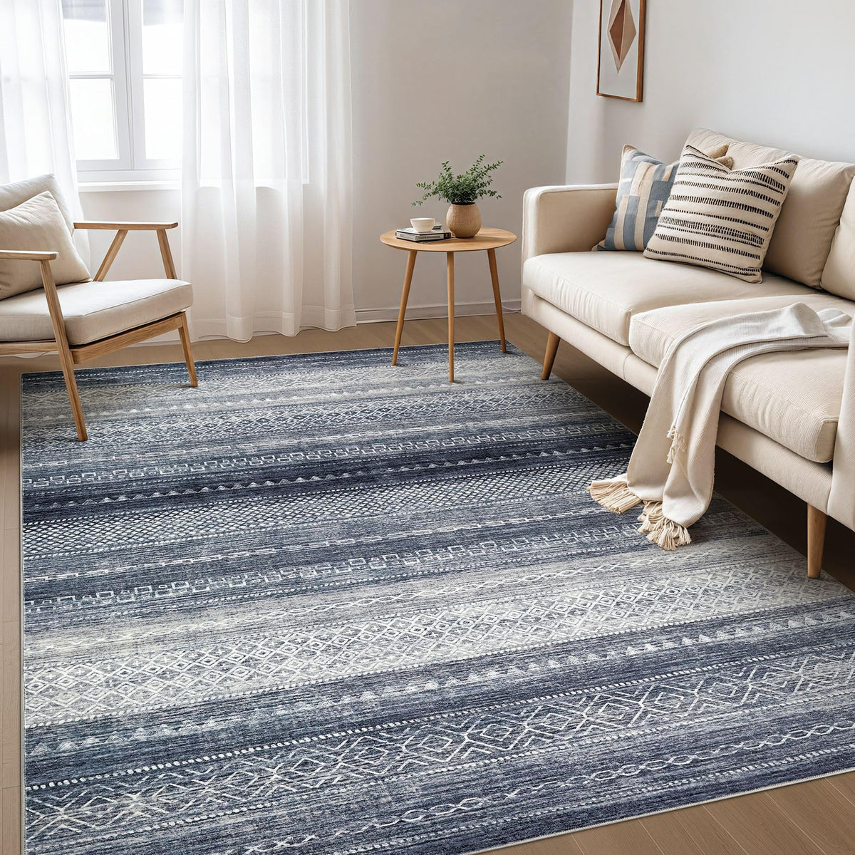 Nakagishi Boho 5x7 Area Rug Living Room Rugs Machine Washable Beige/Brown