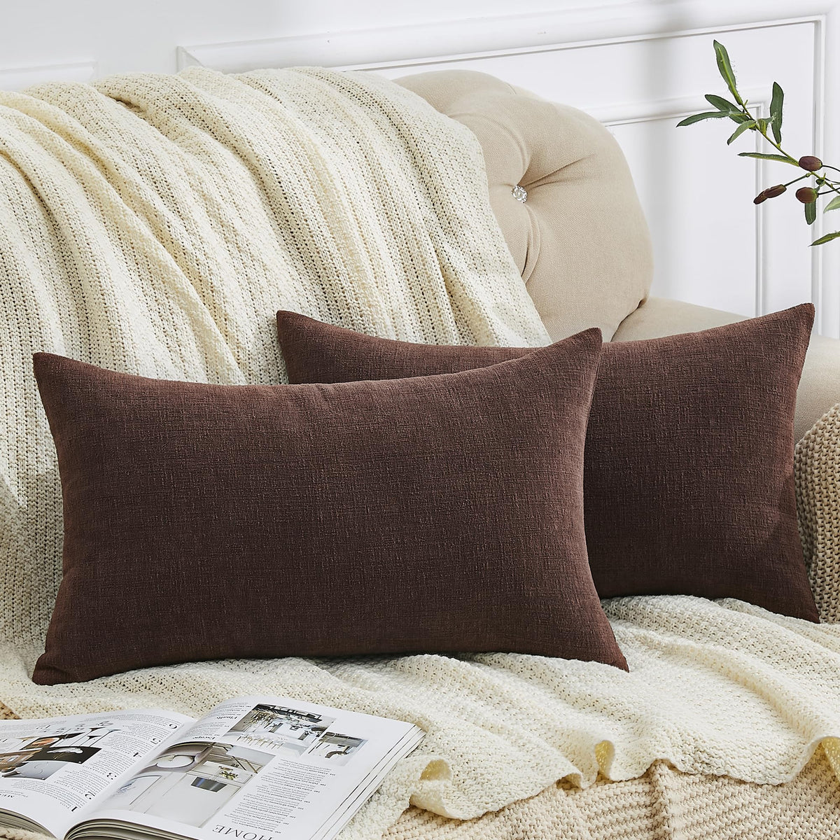 GAWAMAY Decorative Throw Pillow Covers 16x16 Inch Set of 2, Super Soft Chenille Square Pillows Farmhouse Fall Pillowcase for Living Room Bedroom Sofa Couch Cushion Cover Navy Blue 40x40cm